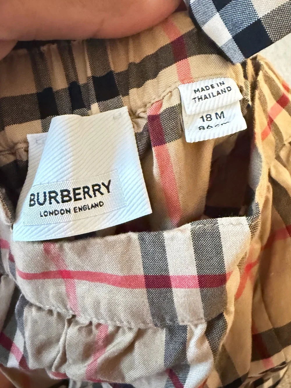 Burberry Beige Check Suspender Dungaree Set with White Bodysuit 2 piece